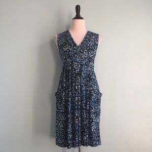 Calvin Klein Blue & Black Print V Sleeveless Dress